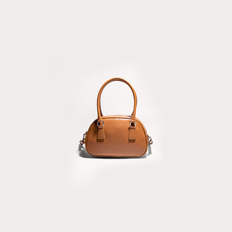 Women's Cow Leather High-grade Boston Portable Bowling Handbags
