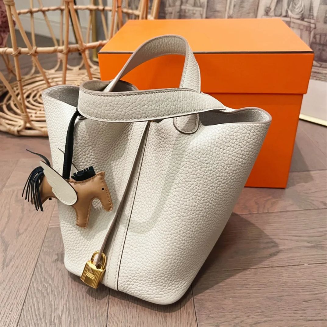 Vegetable Basket Genuine Leather Portable Litchi Handbags