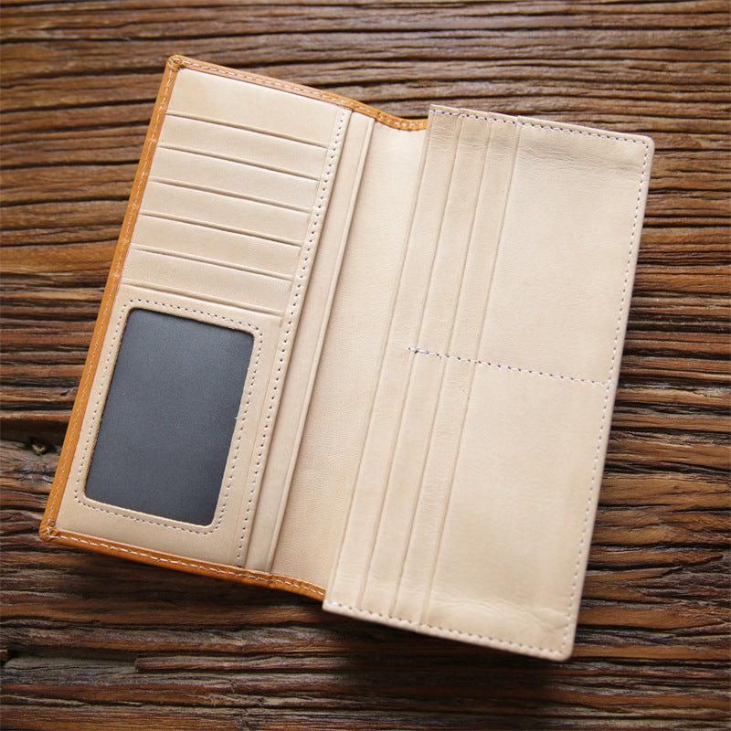 Men's Handmade Retro Long Zipper Leather First Men's Wallets