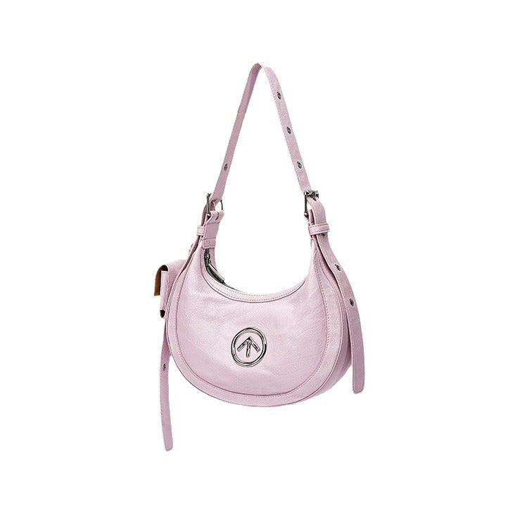 Women's Happy Pleated Leather Moon Underarm Shoulder Bags