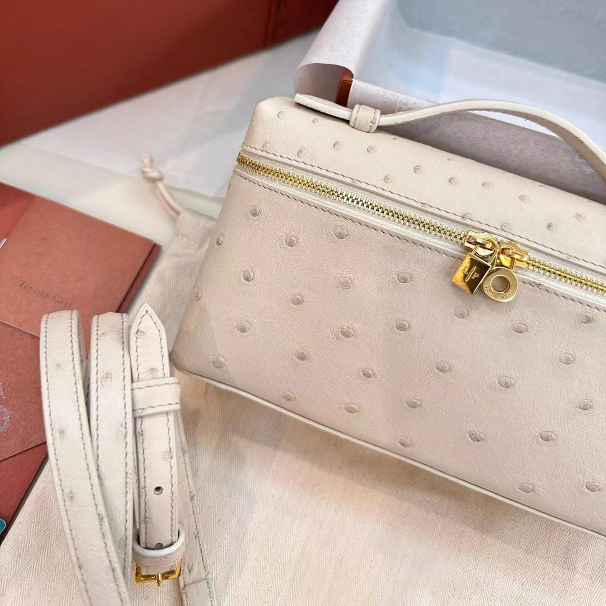 Women's Lunch Box Ostrich Leather Popular For Crossbody Bags