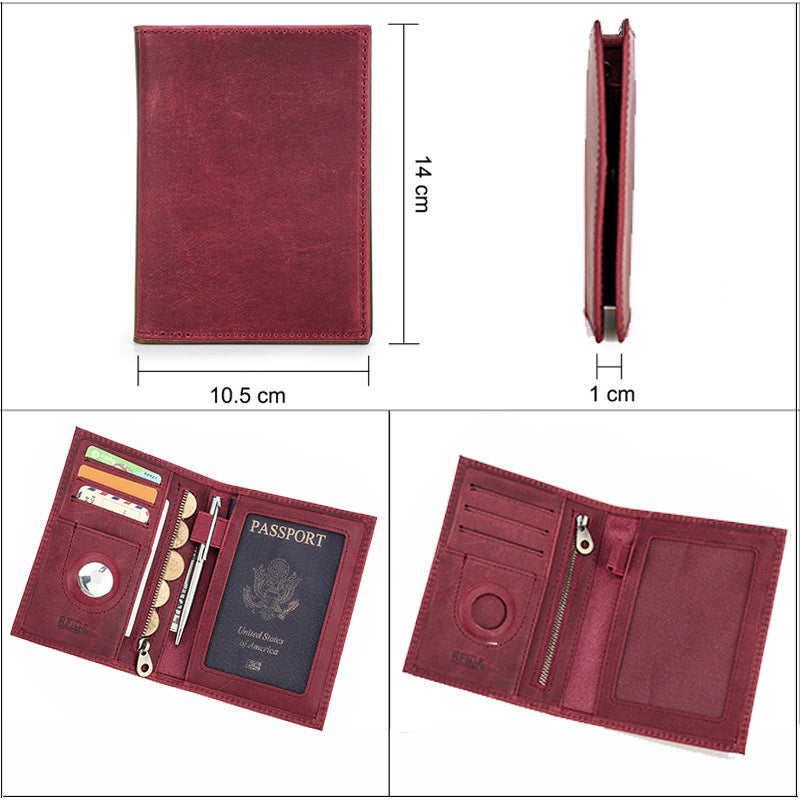 Black Angel Retro Crazy Horse Leather Passport Multifunctional Men's Wallets
