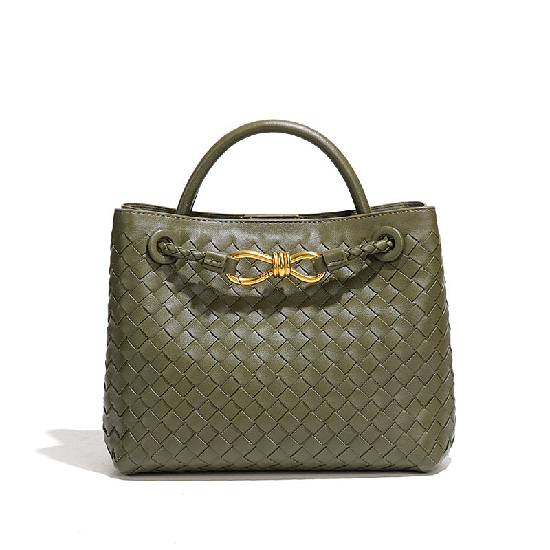 Women's Fashion Portable Bow Metal Hand-woven Texture Handbags