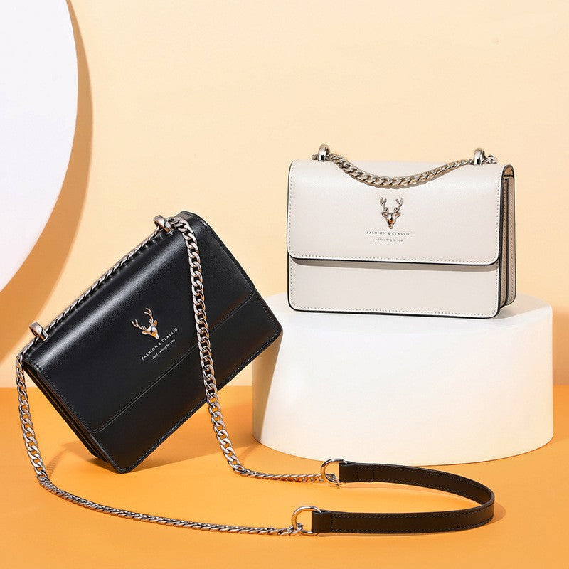 Women's Fashion Trendy Genuine Leather Chain Design Crossbody Bags