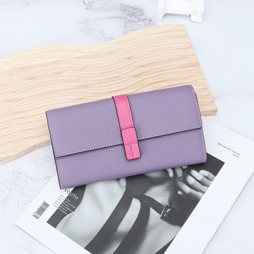 Women's Color Long First Layer Cowhide Large Ladies Wallets
