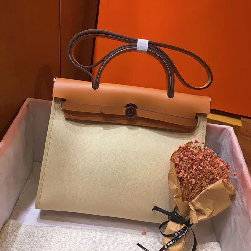 Trendy Head Layer Cowhide Canvas Kelly Shoulder Bags