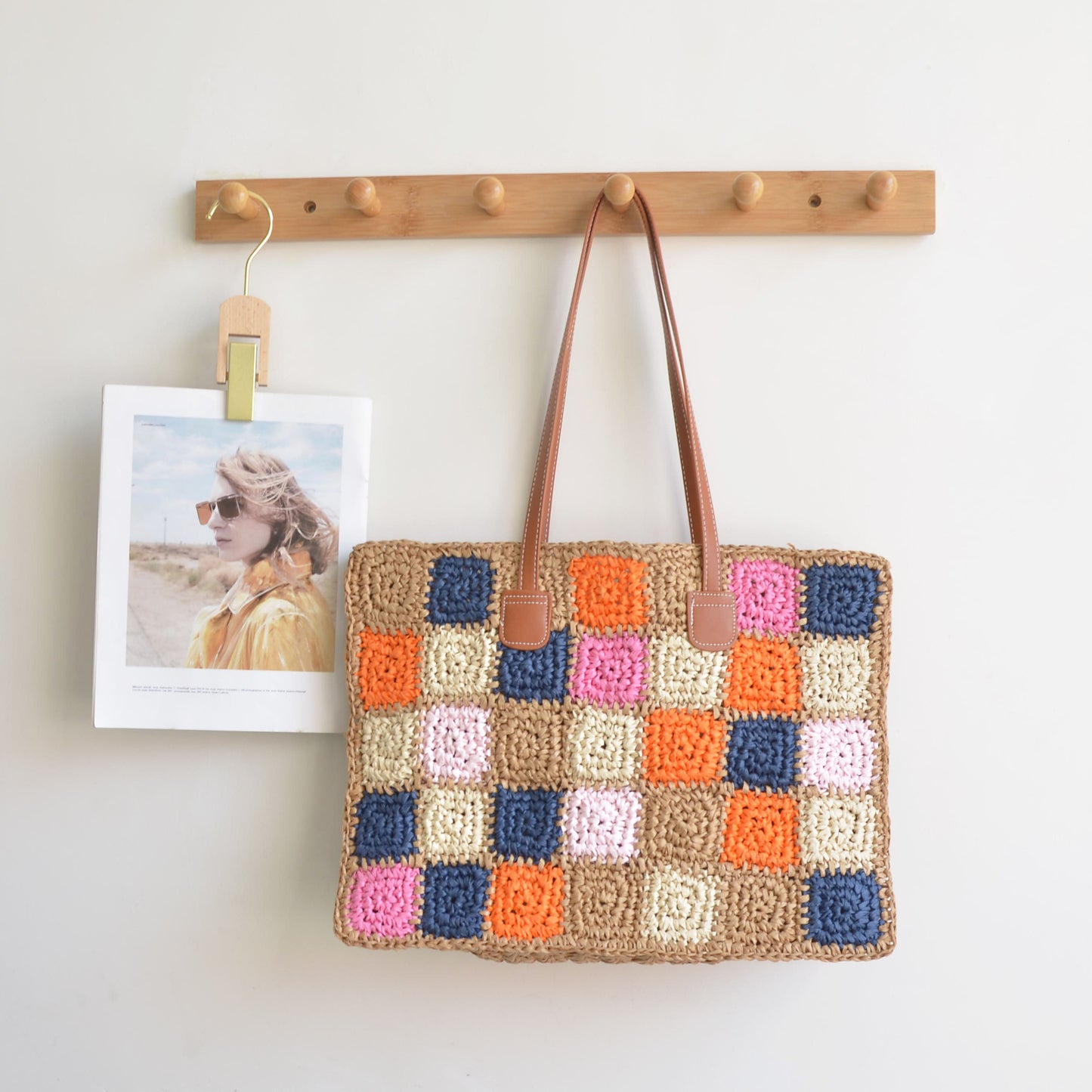 Color Crochet Large Capacity Hand-woven Cookie Shoulder Bags