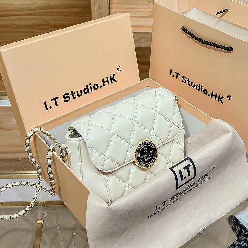 Women's Golden Balls Rhombus Chain Genuine Leather Bags