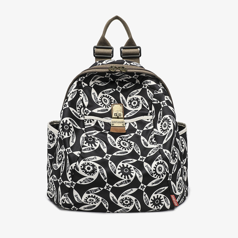 Black White Printed Ethnic Style Fashionable Large Backpacks