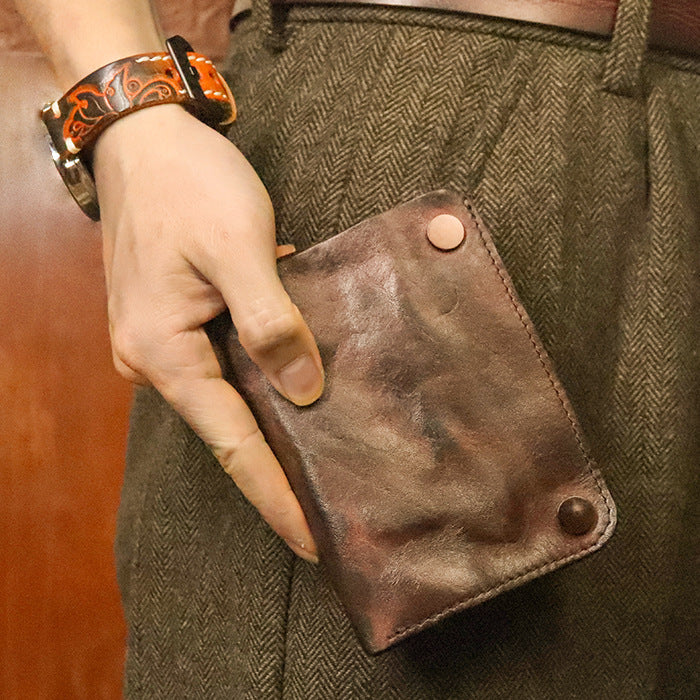 Hand-rub Color Top Layer Leather Distressed Men's Wallets