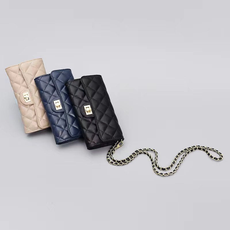 Women's Australian Khaki Fashion Sheepskin Clip Long Crossbody Bags