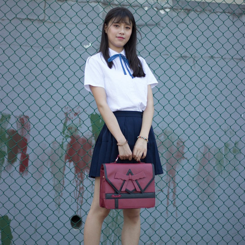 Women's College Style Bowknot Embroidery Uniform Handbags