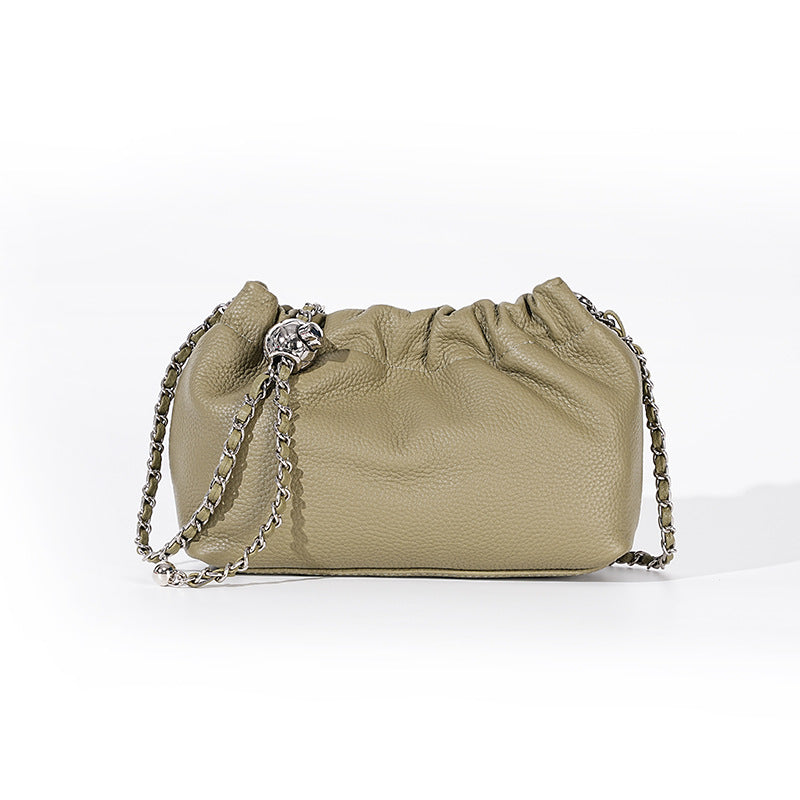 Women's Female Lady First Layer Cowhide Cloud Shoulder Bags
