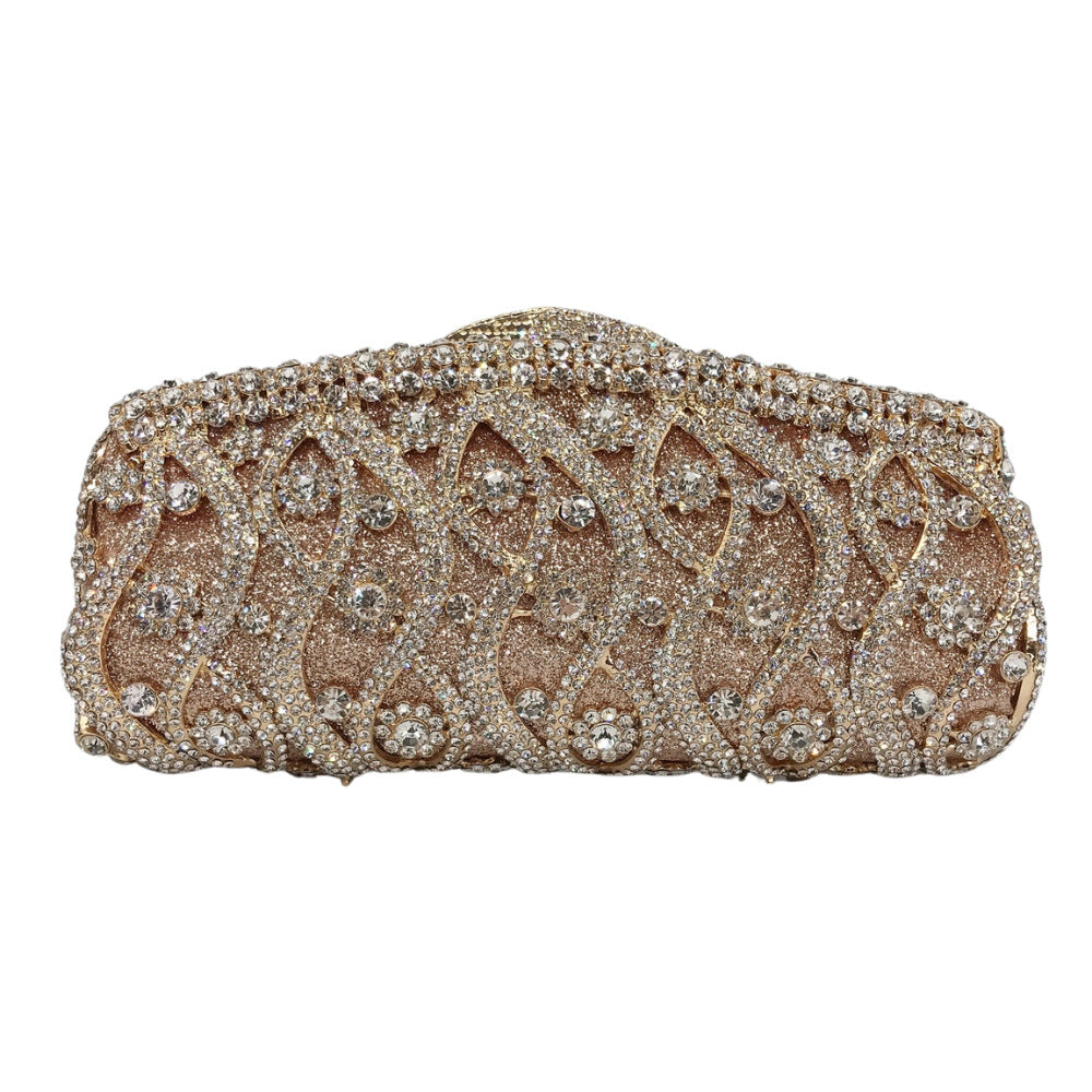 Women's Hollow Metal Rhinestone Clutch Banquet Full Chain Evening Bags