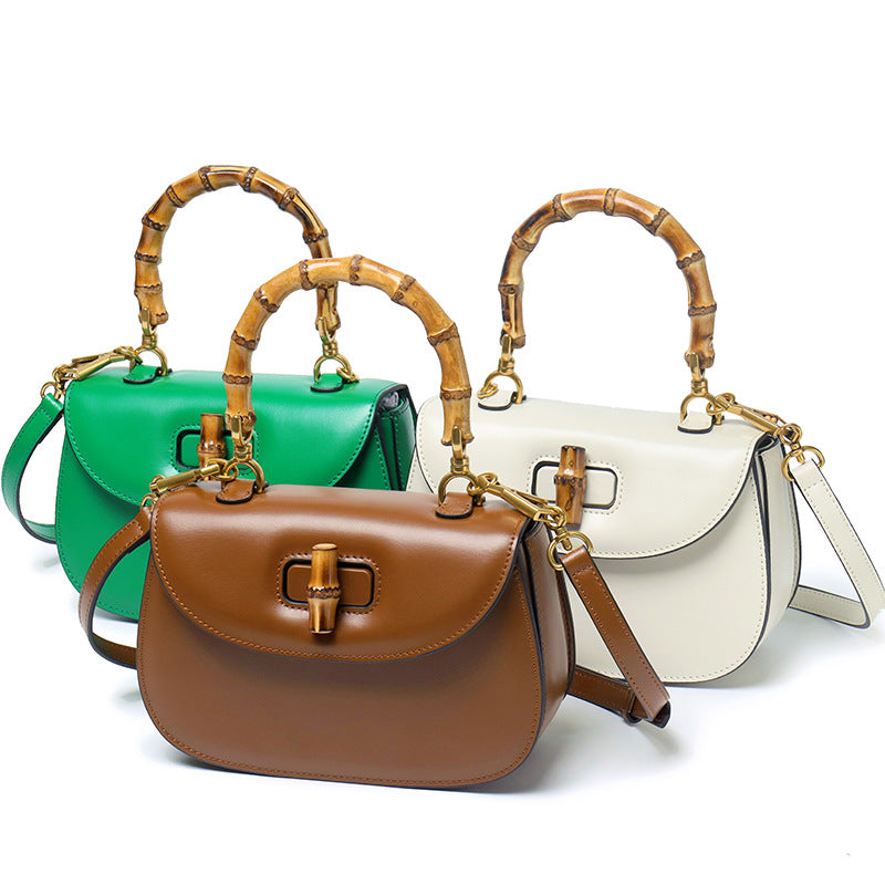 Leather Retro Fashion Cattlehide High-grade Bamboo Handbags