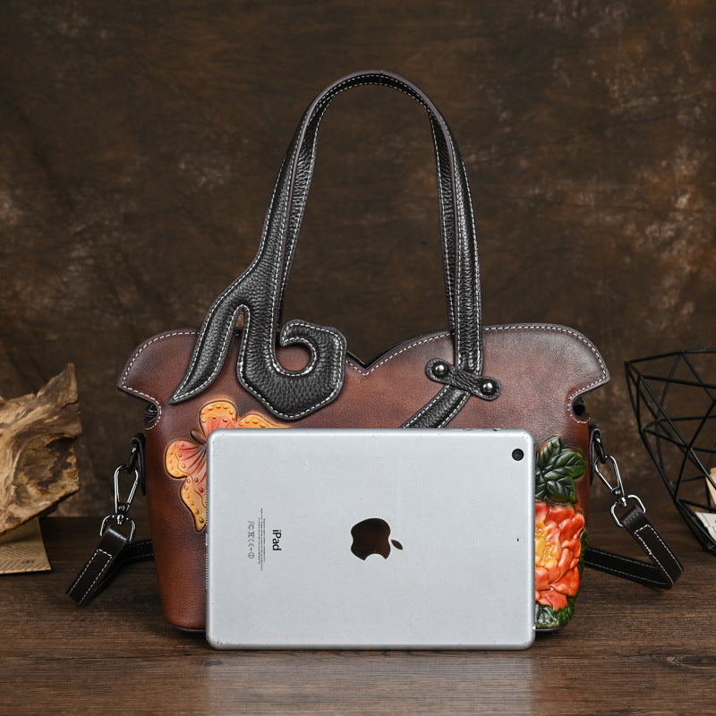 Women's Leather Retro Clutch Chinese Style First Handbags