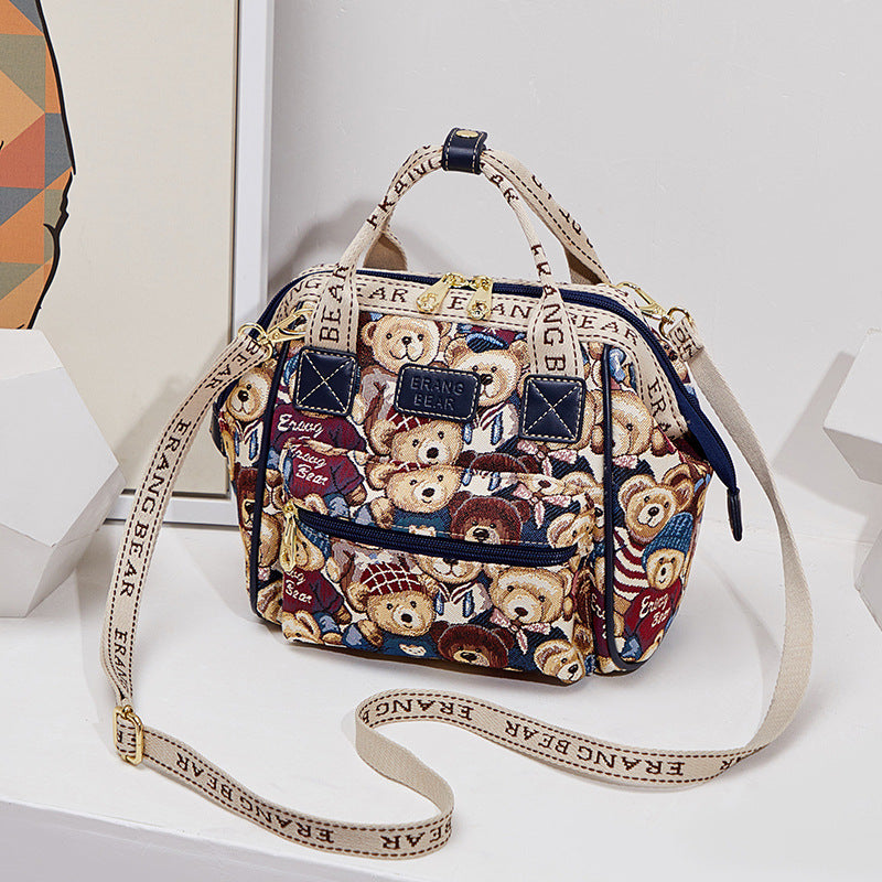 Women's Bear Attachment Stylish Versatile Canvas Large Bags