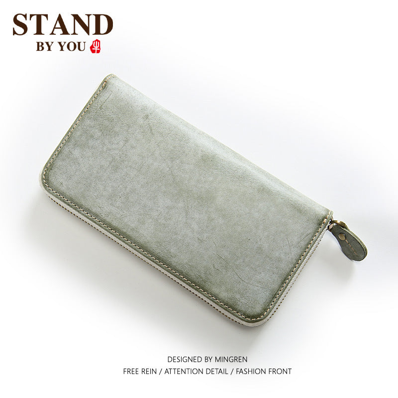 Men's Handmade Leather Long Trendy Clutch Cowhide Bags