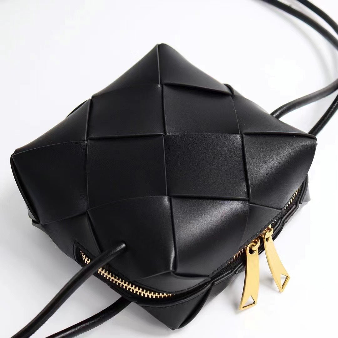 Women's Woven High-grade Genuine Leather Plaid Lunch Crossbody Bags