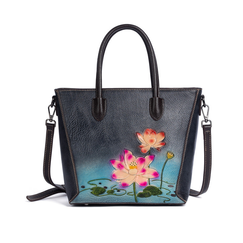 Women's Chinese Style Retro First Layer Cowhide Handbags