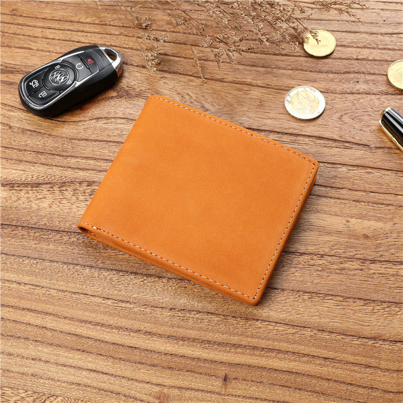 Men's Layer Cowhide Short Green Leather Driving License For Men's Wallets