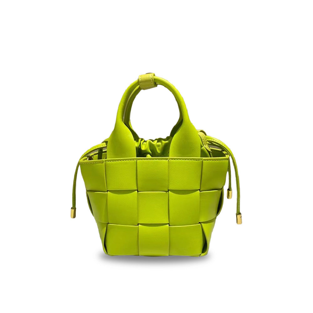 Women's Vegetable Basket Woven Leather Drawstring Composite Bags