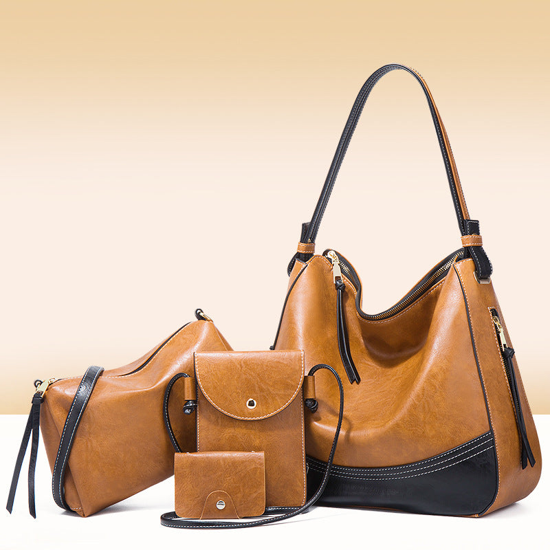 Women's Simple Color Matching Portable Fashionable Large Shoulder Bags
