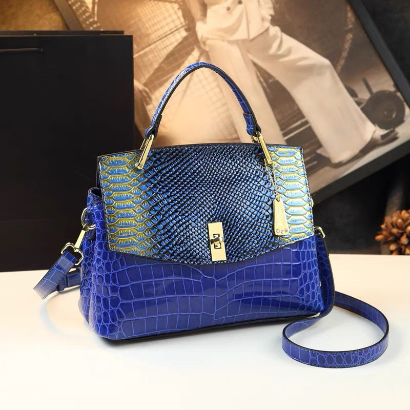 Women's Crocodile Pattern Patent Leather Fashion File Shoulder Bags