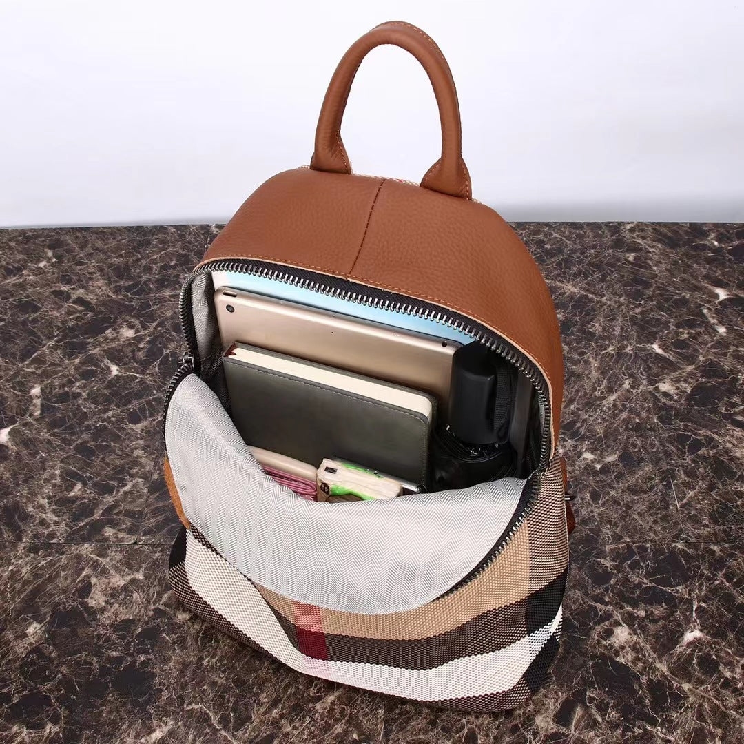 Women's Genuine Leather Canvas Fashion Simple Large Backpacks
