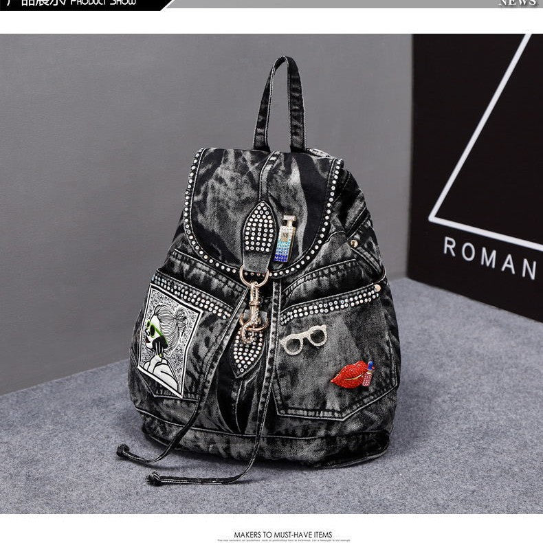 Women's Korean Fashion Jean Leisure Denim Canvas Backpacks