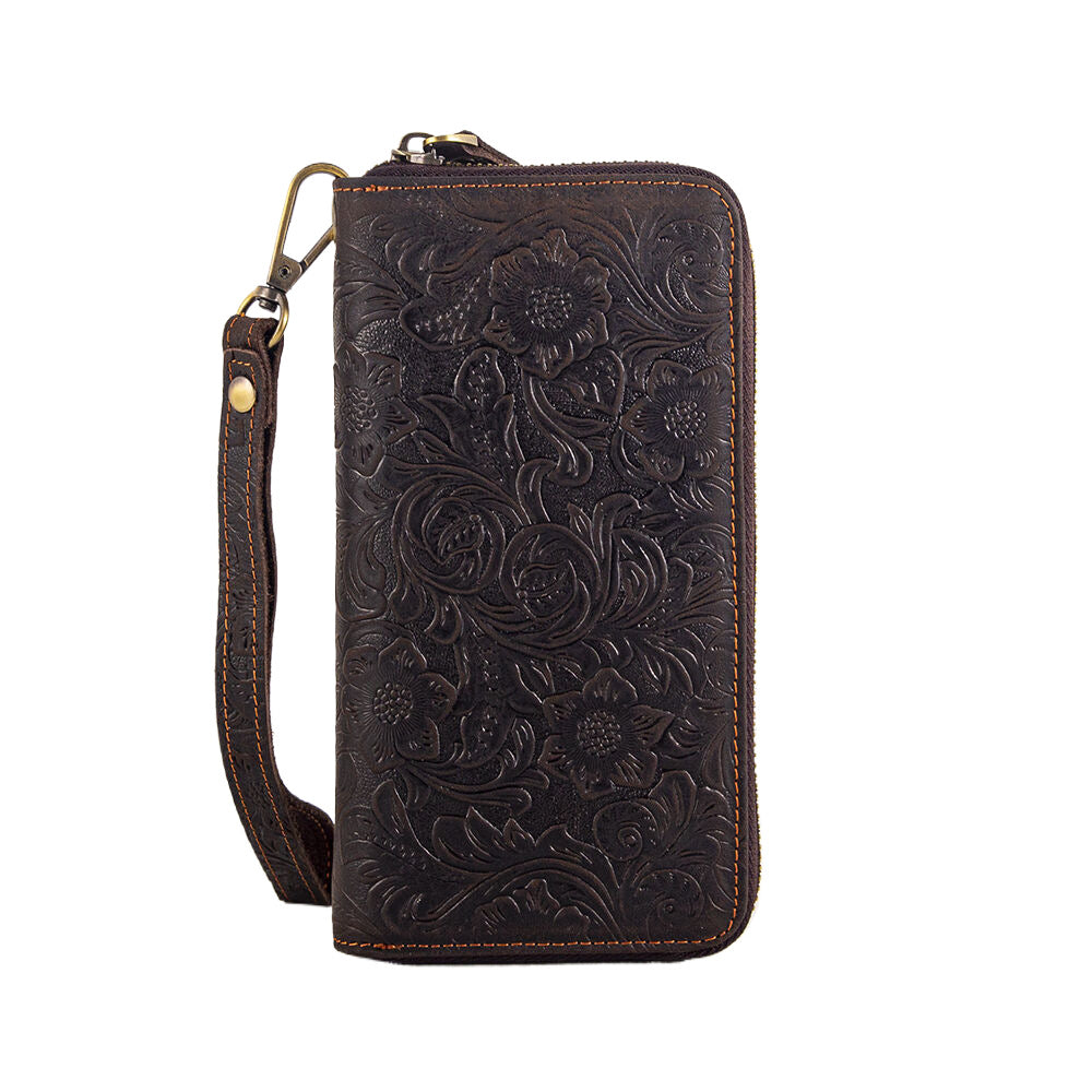 Men's Leather Zipper Retro Embossing First Layer Men's Wallets