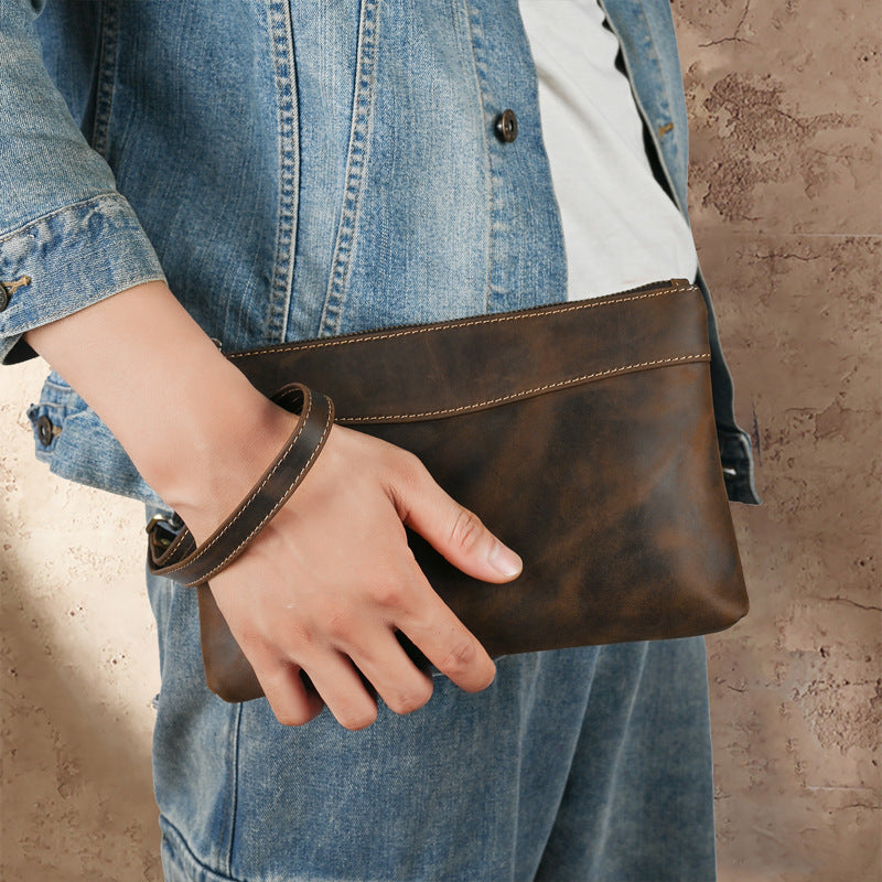 Men's Leather Clutch Large Capacity Long Retro Men's Handbags