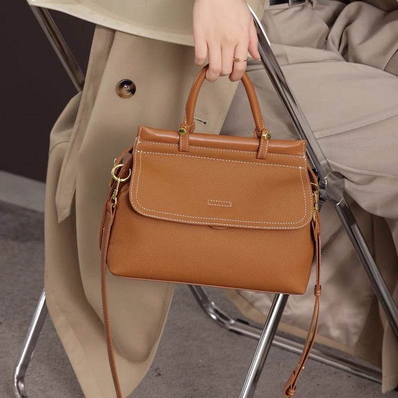 Women's Light Luxury High-grade Hand-held First Layer Cattlehide Bags