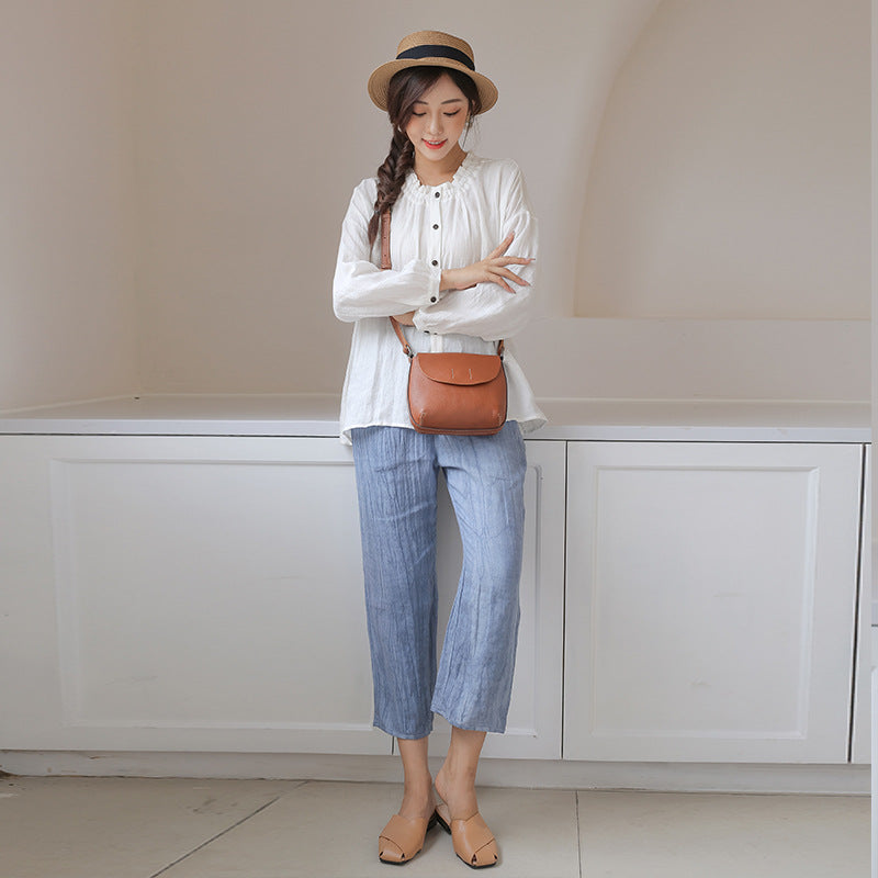 Women's Retro Style First Layer Cowhide Saddle Crossbody Bags