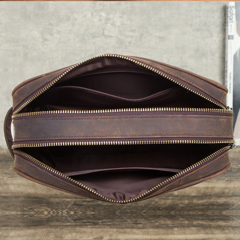 Men's Black Angel Wash Storage Crazy Horse Men's Handbags