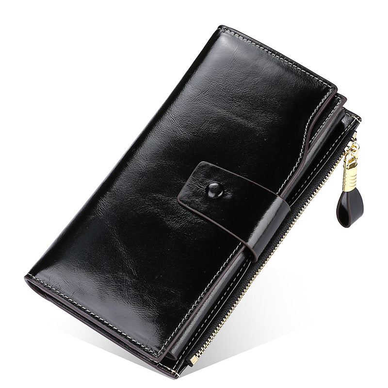 Top Layer Leather Long Swiping Multifunctional Retro Ladies Wallets