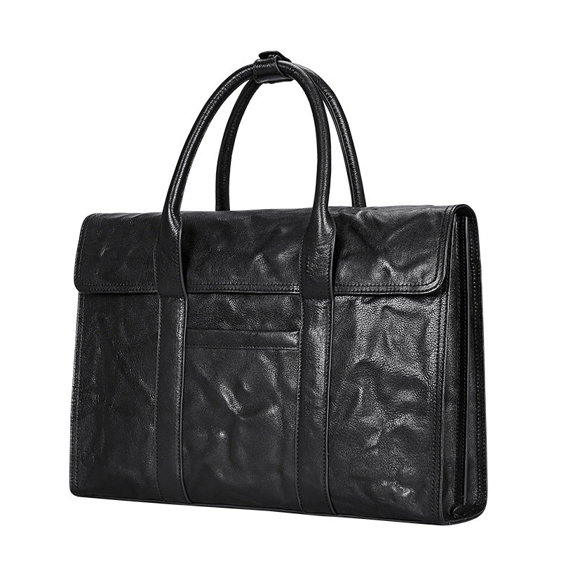 Men's Scratch Pattern First Layer Cowhide Large Men's Handbags