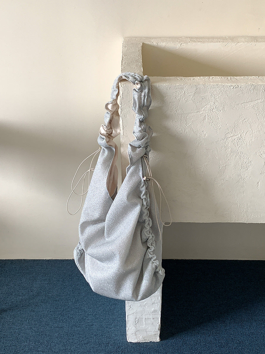 Women's Sier String Cloth Drawstring Design One Shoulder Bags