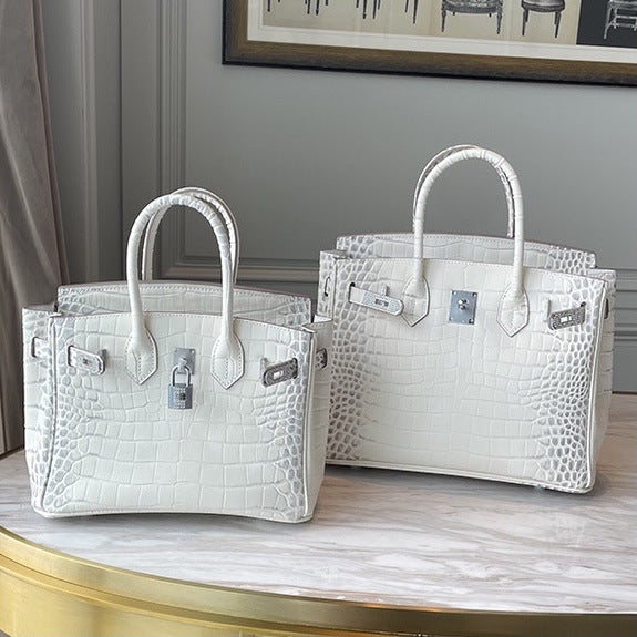 Women's & Men's Genuine Leather Himalayan White Crocodile Pattern Shoulder Bags