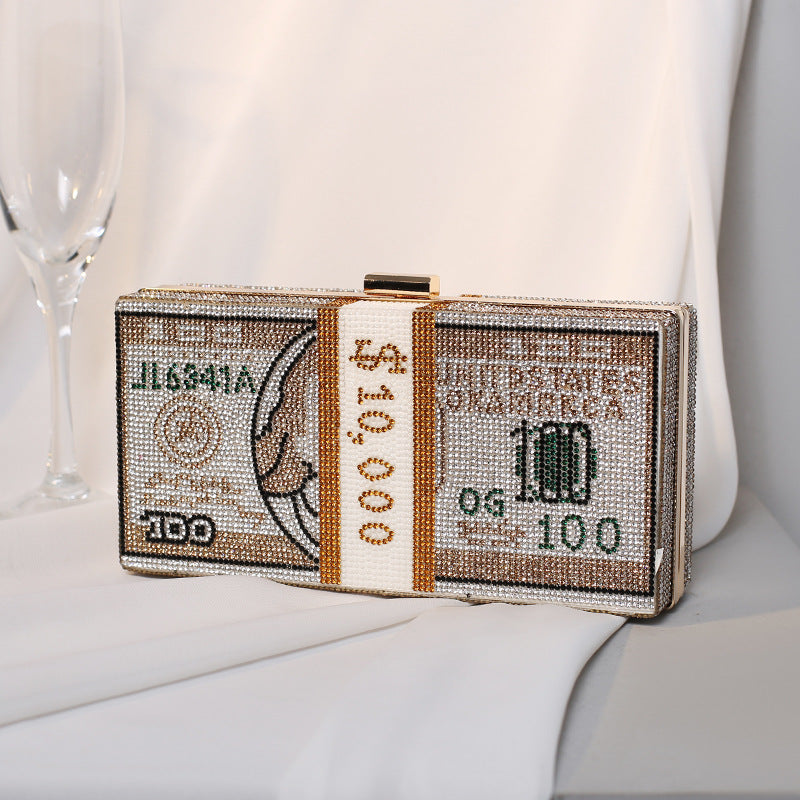 Dinner Rhinestone Dollar Pink Clutch Banquet Evening Bags