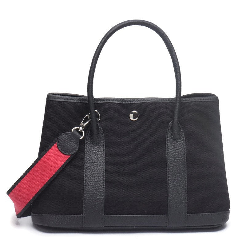 Women's With Canvas Genuine Leather Stuffed Red Handbags