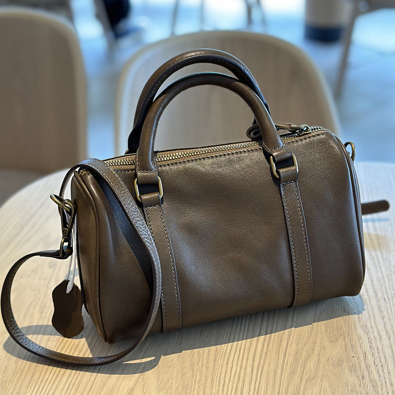 Women's Autumn Genuine Leather Pillow Minimalist Vegetable Handbags
