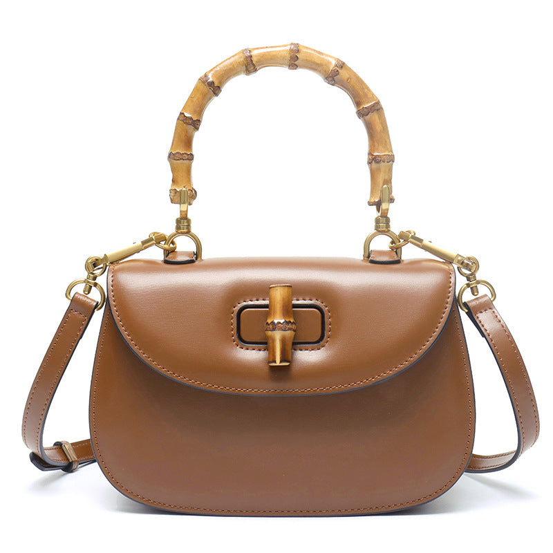 Leather Retro Fashion Cattlehide High-grade Bamboo Handbags
