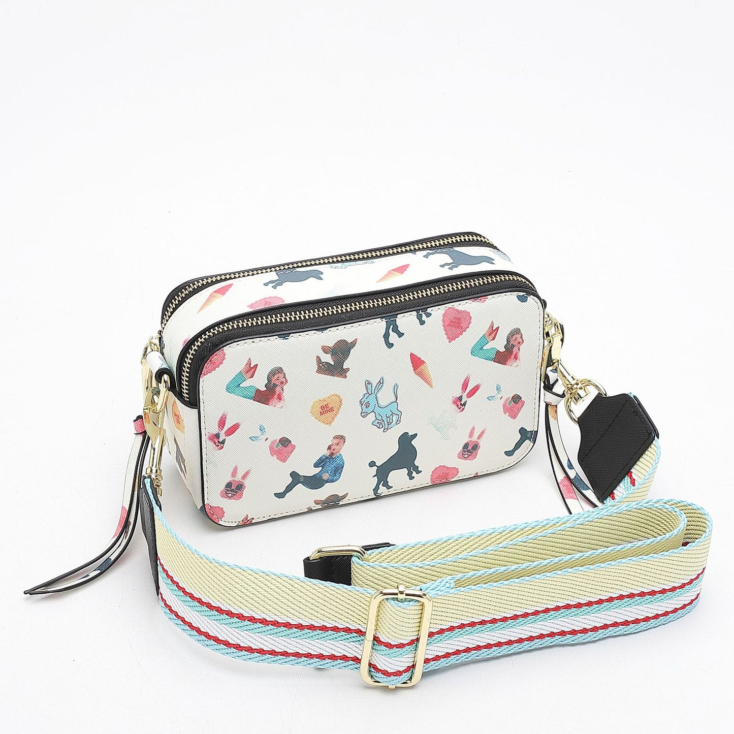 Women's Wide Strap Mark Double Zipper Classic Bags