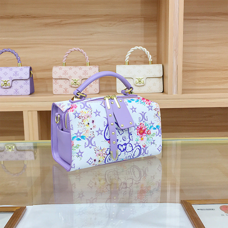 Women's Style Printed Boston Pillow Fashion Handbags