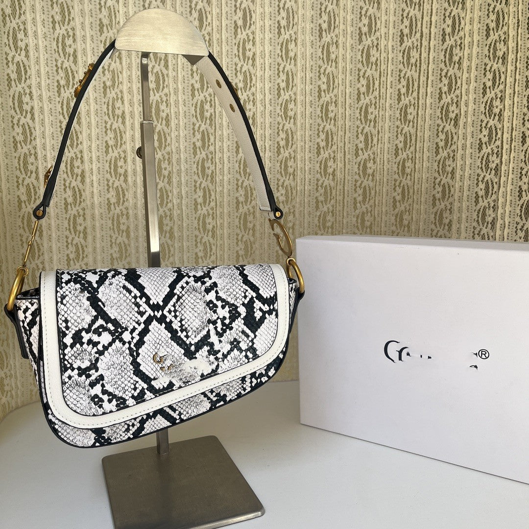 Women's Trendy Snake Print Presbyopic Saddle Underarm Shoulder Bags