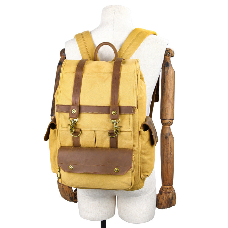 Men's Cotton Retro Crazy Horse Leather Canvas Backpacks