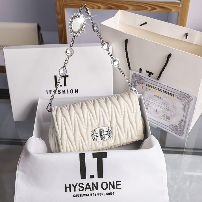 Genuine Leather Design Rhinestone Chain Fashion Shoulder Bags