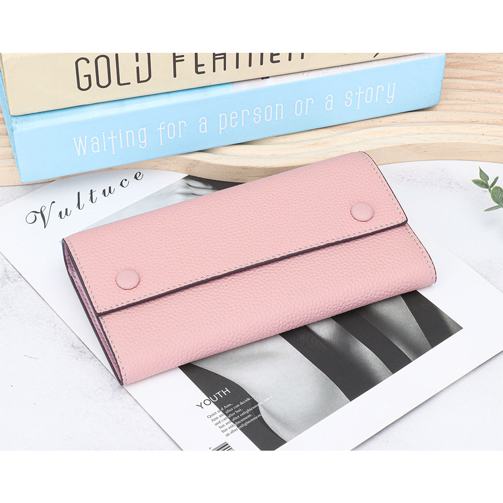 Women's First Layer Cowhide Long Large Capacity Color Matching Purses