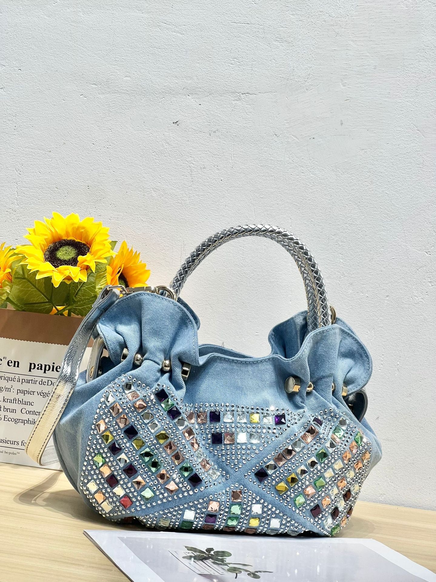 Korean Style Mini Fashion Canvas Rhinestone Handbags